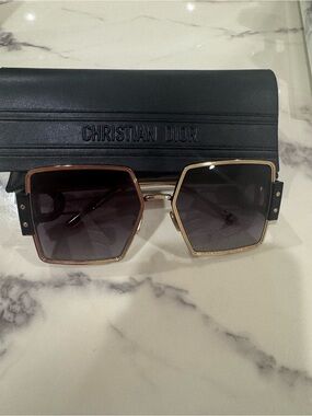 Dior Women's Black and Gold Oversized Hexagonal Sunglasses